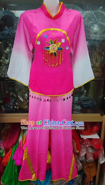 Chinese Traditional Beijing Opera Costume Peking Opera Folk Dance Yangko Rosy Clothing for Adults