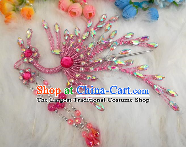 Chinese Traditional Beijing Opera Hair Accessories Peking Opera Diva Pink Phoenix Hairpins for Adults