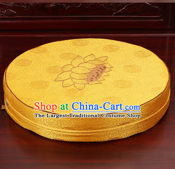 Chinese Classical Household Ornament Traditional Rush Cushion Cover Yellow Brocade Mat Cover