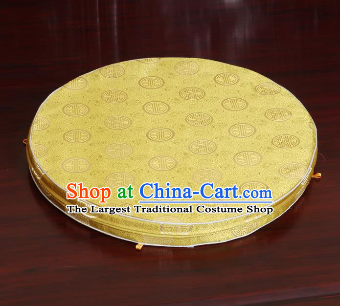 Chinese Classical Household Ornament Traditional Yellow Brocade Rush Cushion Cover Mat Cover