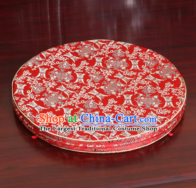 Chinese Classical Household Ornament Red Brocade Rush Cushion Cover Traditional Pattern Mat Cover