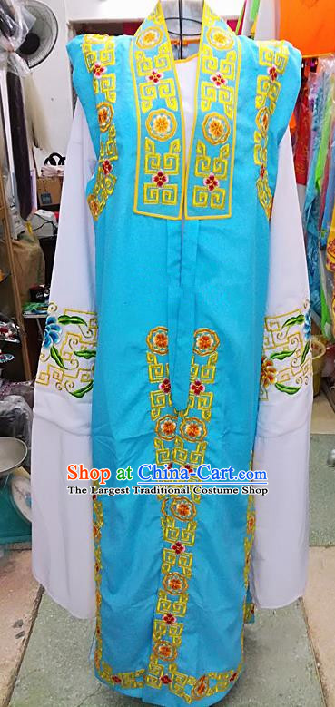 Chinese Traditional Beijing Opera Old Gentleman Costume Peking Opera Embroidered Blue Clothing for Adults