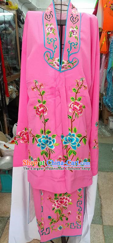 Chinese Traditional Beijing Opera Tsingyi Costume Peking Opera Actress Embroidered Peony Pink Dress for Adults