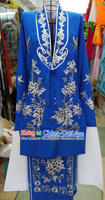 Chinese Traditional Beijing Opera Tsingyi Costume Peking Opera Actress Embroidered Peony Royalblue Dress for Adults