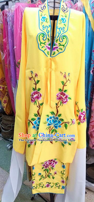 Chinese Traditional Beijing Opera Tsingyi Costume Peking Opera Actress Embroidered Peony Yellow Dress for Adults