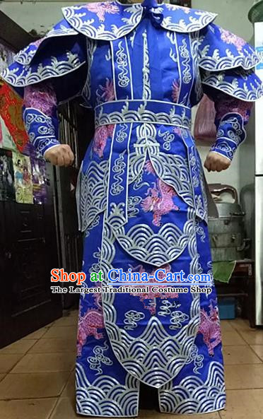 Chinese Traditional Beijing Opera Takefu Costume Peking Opera Martial General Blue Clothing for Adults