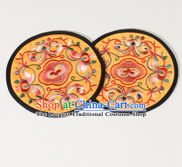 Chinese Traditional Household Accessories Classical Embroidered Yellow Brocade Teacup Mat