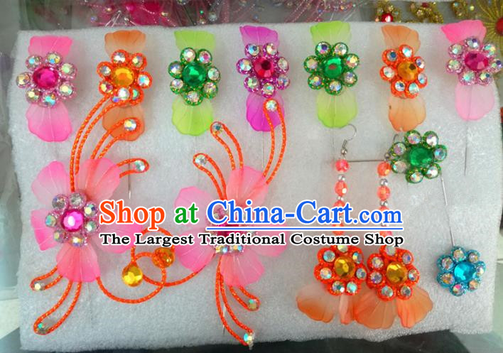 Chinese Traditional Beijing Opera Hair Accessories Peking Opera Princess Colorful Flowers Hairpins Complete Set for Adults