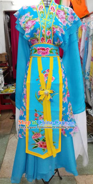 Chinese Traditional Beijing Opera Blue Dress Peking Opera Actress Water Sleeve Costume for Adults