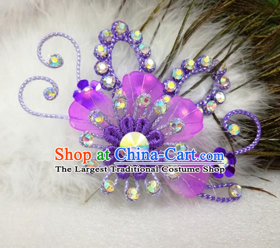 Chinese Traditional Beijing Opera Actress Hair Accessories Peking Opera Princess Purple Flowers Hairpins for Adults