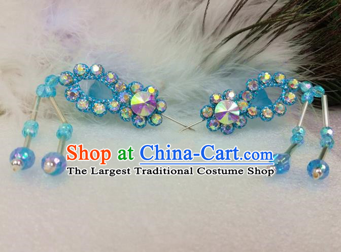 Chinese Traditional Beijing Opera Actress Hair Accessories Ancient Princess Blue Hairpins for Adults