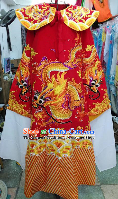 Chinese Traditional Beijing Opera Minister Costume Peking Opera Old Men Red Embroidered Robe for Adults