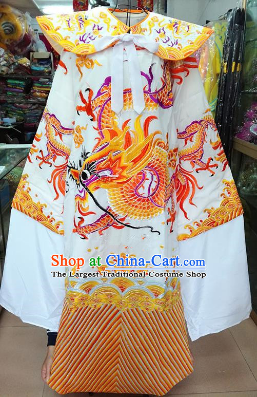 Chinese Traditional Beijing Opera Minister Costume Peking Opera Old Gentleman White Embroidered Robe for Adults