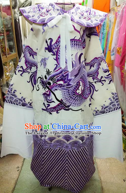 Chinese Traditional Beijing Opera Minister Costume Peking Opera Old Gentleman Purple Embroidered Robe for Adults