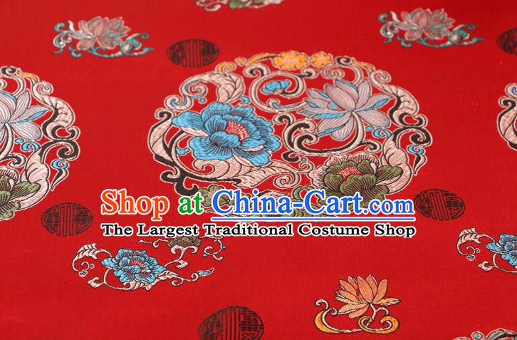 Chinese Traditional Peony Lotus Pattern Red Brocade Desk Cloth Classical Satin Household Ornament Table Cover