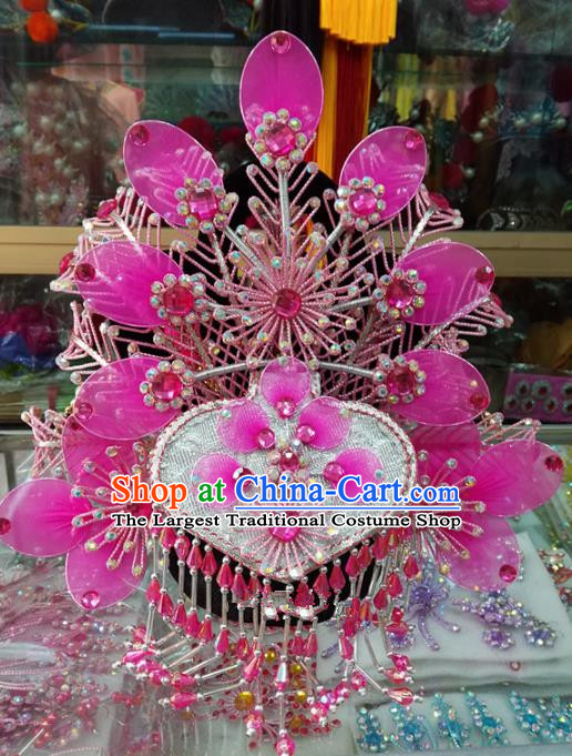 Chinese Traditional Beijing Opera Imperial Consort Pink Phoenix Coronet Head Ornaments Hair Accessories for Adults