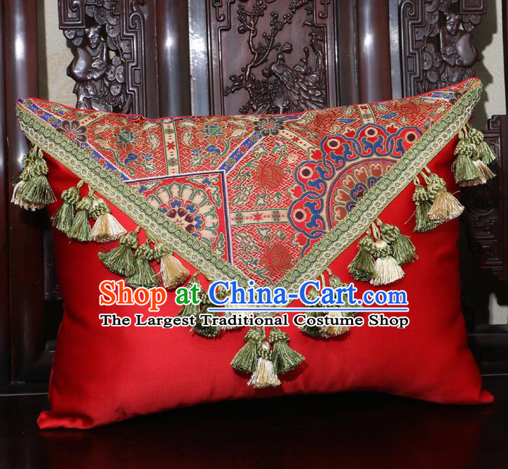 Chinese Traditional Pattern Red Brocade Back Cushion Cover Classical Household Ornament