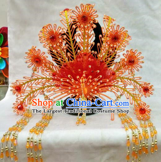 Chinese Traditional Beijing Opera Red Phoenix Coronet Princess Hair Accessories for Adults