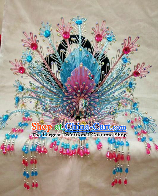 Chinese Traditional Beijing Opera Blue Phoenix Coronet Princess Hair Accessories for Adults
