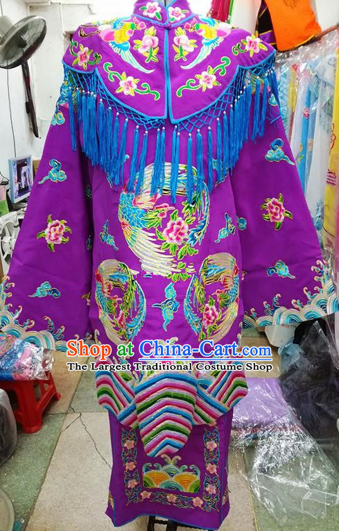 Chinese Traditional Beijing Opera Empress Purple Embroidered Dress Peking Opera Actress Costume for Adults