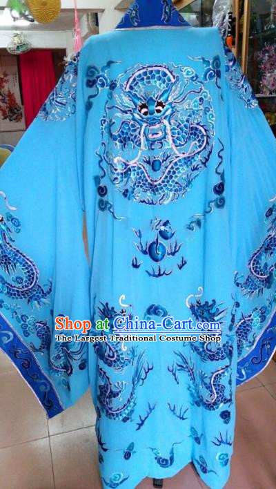 Chinese Traditional Beijing Opera Niche Costume Peking Opera Nobility Childe Blue Embroidered Robe for Adults