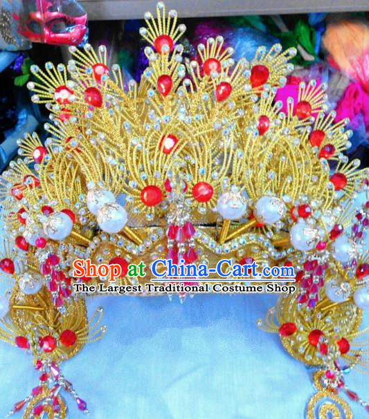 Chinese Traditional Beijing Opera Golden Phoenix Coronet Princess Hair Accessories for Adults