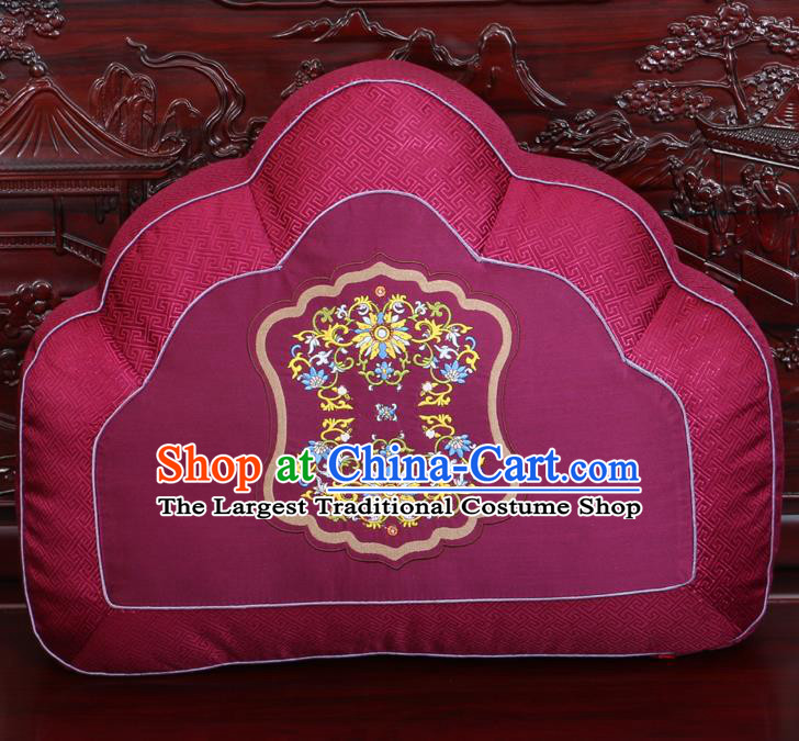 Chinese Traditional Embroidered Pattern Wine Red Brocade Back Cushion Cover Classical Household Ornament