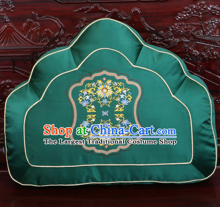 Chinese Traditional Embroidered Lotus Pattern Green Brocade Back Cushion Cover Classical Household Ornament