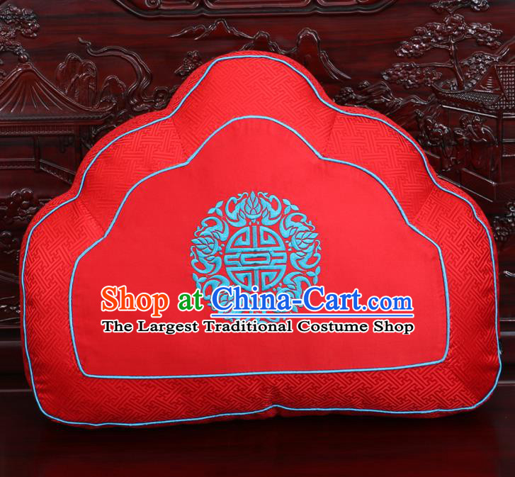 Chinese Traditional Embroidered Pattern Red Brocade Back Cushion Cover Classical Household Ornament