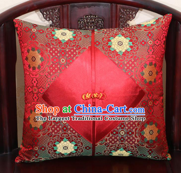 Chinese Classical Pattern Red Brocade Pipa Button Back Cushion Cover Traditional Household Ornament