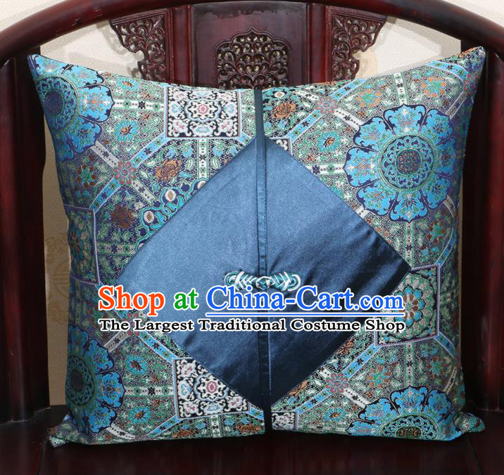 Chinese Classical Pattern Navy Brocade Pipa Button Back Cushion Cover Traditional Household Ornament