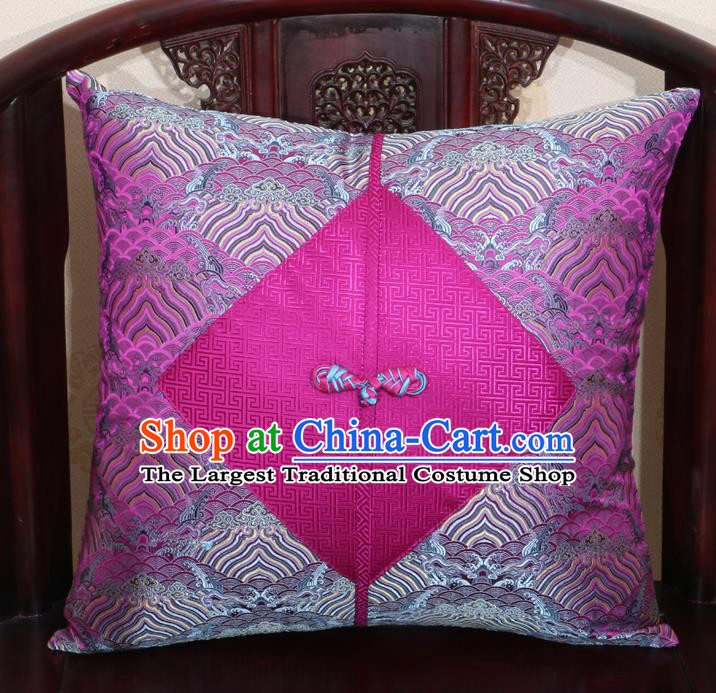 Chinese Classical Wave Pattern Rosy Brocade Pipa Button Back Cushion Cover Traditional Household Ornament