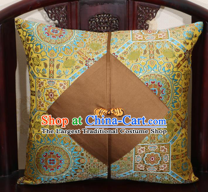 Chinese Classical Pattern Golden Brocade Pipa Button Back Cushion Cover Traditional Household Ornament