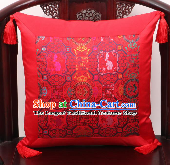 Chinese Classical Pattern Red Brocade Square Cushion Cover Traditional Household Ornament