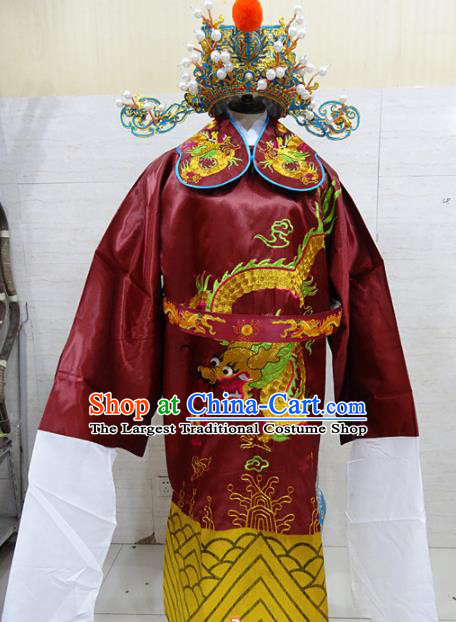 Chinese Traditional Beijing Opera Prime Minister Red Embroidered Robe Peking Opera Old Men Costume for Adults