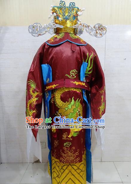 Chinese Traditional Beijing Opera Prime Minister Red Embroidered Robe Peking Opera Old Men Costume for Adults