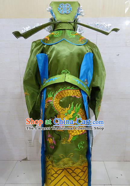 Chinese Traditional Beijing Opera Prime Minister Green Embroidered Robe Peking Opera Old Men Costume for Adults