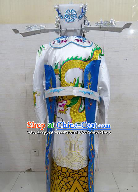 Chinese Traditional Beijing Opera Prime Minister White Embroidered Robe Peking Opera Old Men Costume for Adults
