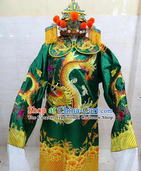 Chinese Traditional Beijing Opera Chancellor Green Embroidered Robe Peking Opera Old Men Costume for Adults