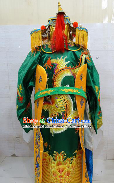 Chinese Traditional Beijing Opera Chancellor Green Embroidered Robe Peking Opera Old Men Costume for Adults