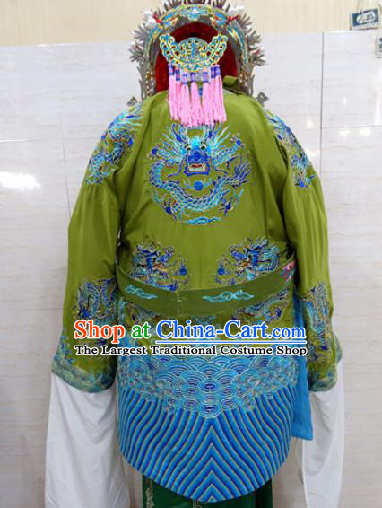 Chinese Traditional Beijing Opera Old Female Green Embroidered Robe Peking Opera Costume for Adults