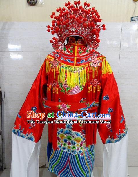 Chinese Traditional Beijing Opera Actress Red Embroidered Robe Peking Opera Queen Costume for Adults