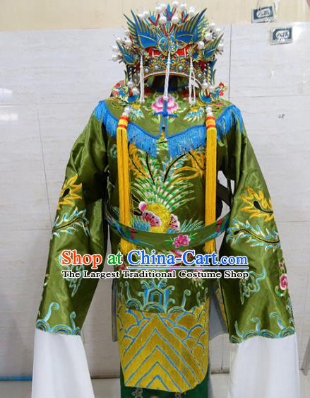 Chinese Traditional Beijing Opera Old Female Green Embroidered Phoenix Robe Peking Opera Costume for Adults