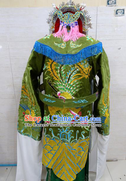 Chinese Traditional Beijing Opera Old Female Green Embroidered Phoenix Robe Peking Opera Costume for Adults