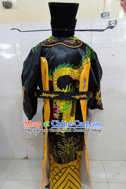 Chinese Traditional Beijing Opera Prime Minister Black Embroidered Robe Peking Opera Old Men Costume for Adults