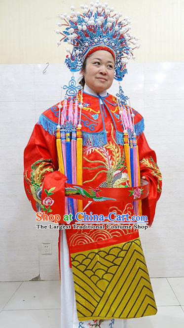 Chinese Traditional Beijing Opera Bride Red Embroidered Dress Peking Opera Diva Costume for Adults