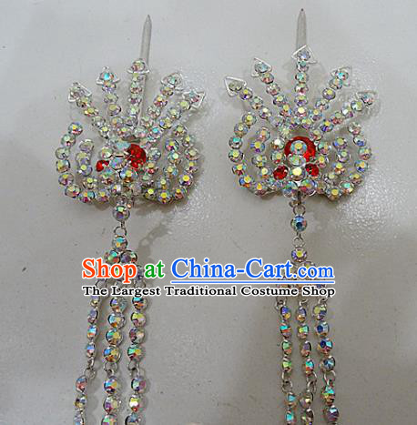 Chinese Traditional Beijing Opera Crystal Phoenix Tassel Hairpins Princess Hair Accessories for Adults