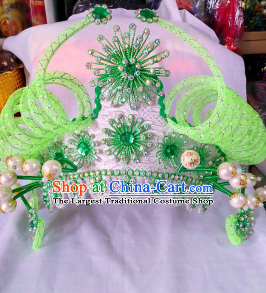 Chinese Traditional Beijing Opera Female Warriors Green Phoenix Coronet Hair Accessories for Adults