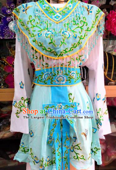 Chinese Traditional Beijing Opera Peri Blue Dress Peking Opera Young Lady Costume for Adults