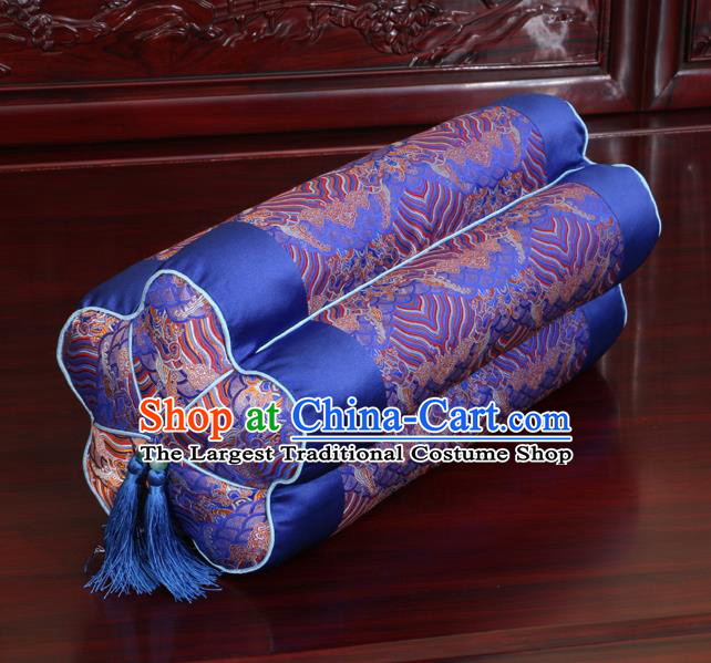 Chinese Traditional Household Accessories Classical Royalblue Brocade Plum Blossom Pillow